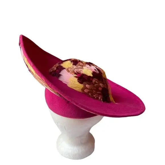 Jack Mcconnell New York Ladies Felt Hat W/ Feathers Jack McConnell New York Ladies White Wool Felt Hat W  main image 4